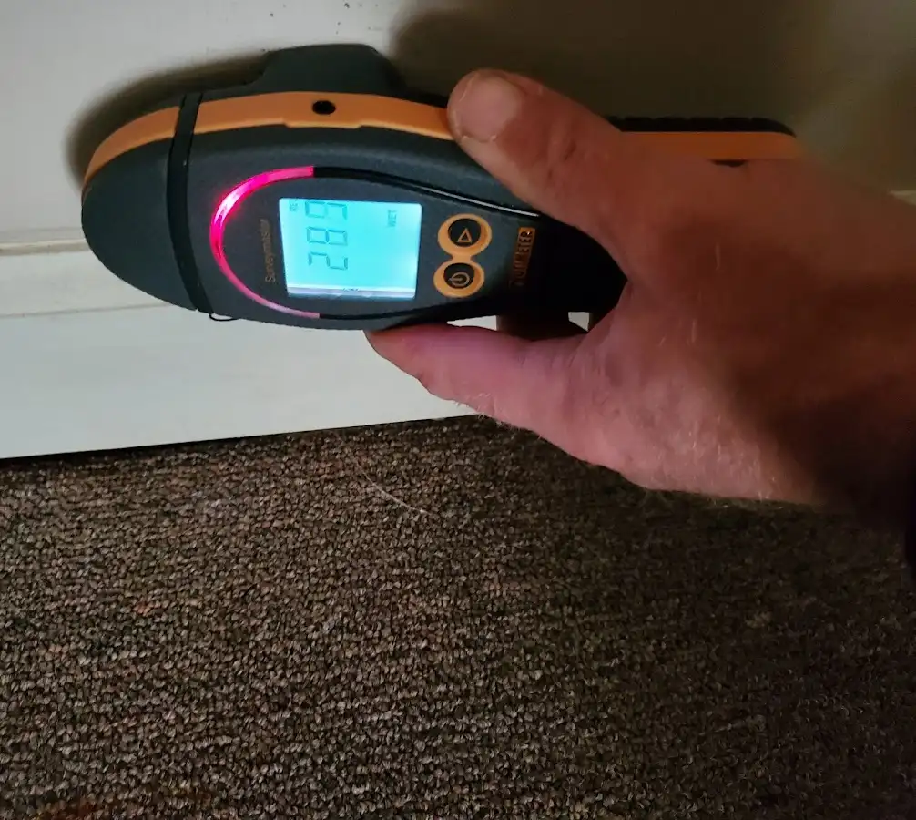 Moisture detection at baseboard during Burst Pipe Cleanup in Yorktown